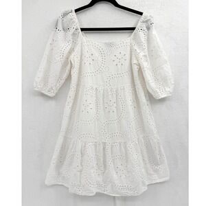 Sanctuary Weekender Eyelet Baby Doll Dress XS White Cotton Cottage Graduation